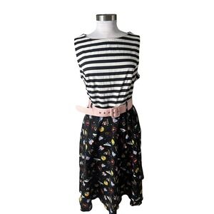 Disney Parks The Dress Shop Her Universe Dress 1X Black White Striped Novelty